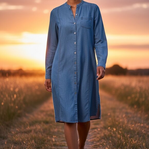 J. Jill Dresses & Skirts - J. Jill Chambray Denim Shirt Dress Button Front Long Sleeve Casual Midi-Size L